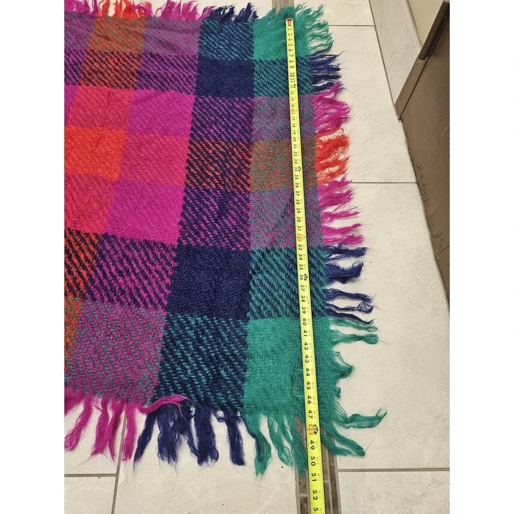 Vintage Avoca Handweavers Wool Blanket Throw Ireland Plaid 54x56 Fringe‎